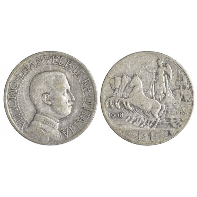 1 Lira 1908 Quadriga veloce