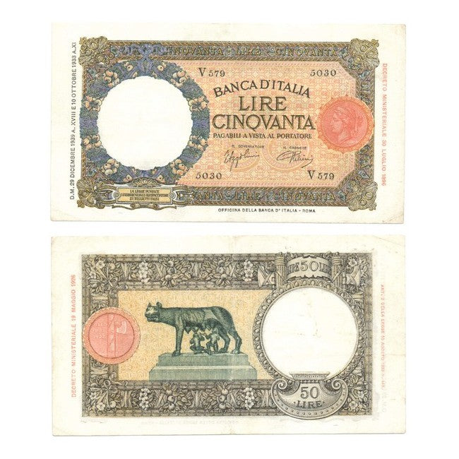 Biglietti di banca  50 Lire 1939 Lupetta - Fascio