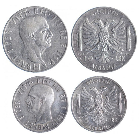 Albania 10 - 5 Lek 1939 XVII