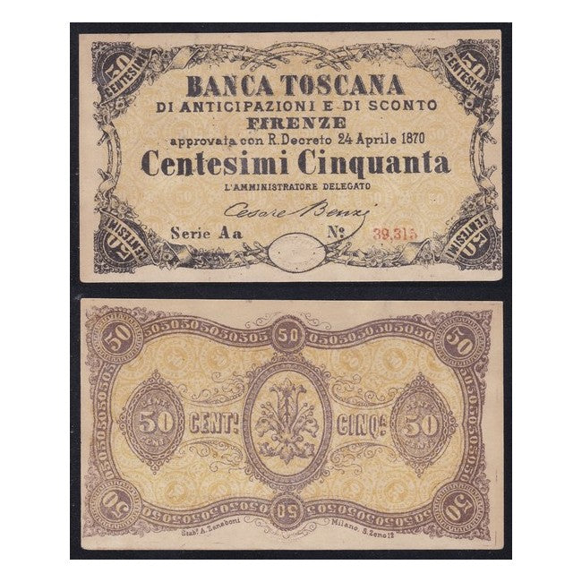 Banca Toscana di anticipazione e sconto 50 Centesimi 1870