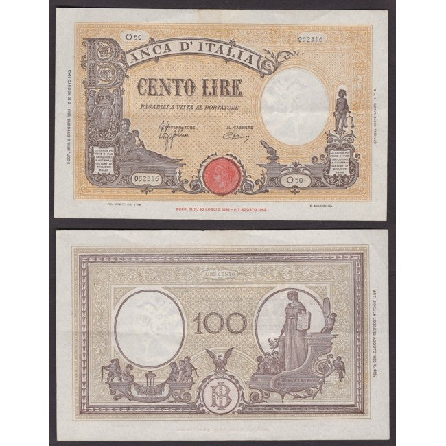 Biglietti di banca 100 Lire 1943 Grande "B" B.I.