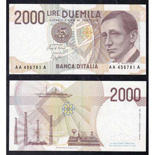 Biglietti di banca 2.000 Lire 1990 Guglielmo Marconi (Tripla A)