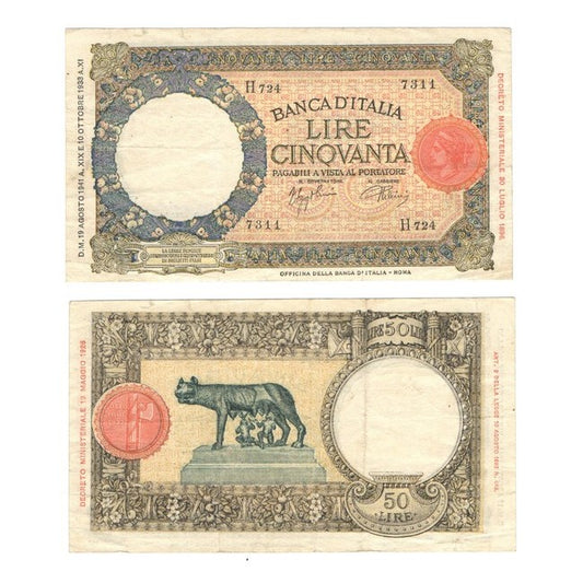 Biglietti di banca 50 Lire 1941 Lupetta - Fascio