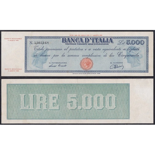 Biglietti di banca 5.000 Lire Titolo provvisorio - Testina