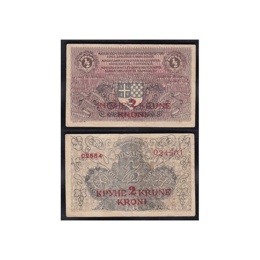 Yugoslavia 1/2 Dinara 1919 soprastampato 2 Krune